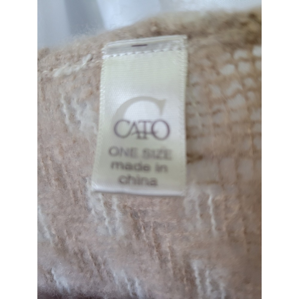 Cato Plaid Poncho Wrap Shawl Tan Orange Green Fringed Belted One Size OS 1608 - Picture 3 of 4